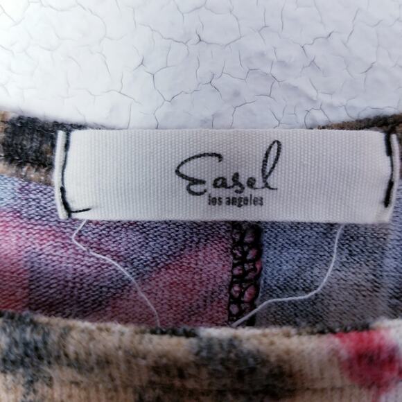 EASEL los angeles Roses Floral Animal Print Pullover Tie-Front Tunic Top Size M - Picture 5 of 7